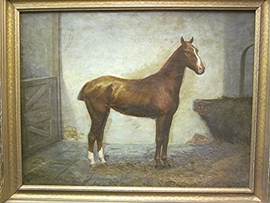 Oil Painting of Horse in Stable