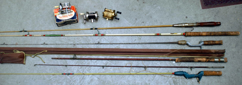 OLD FISHING RODS AND REELS