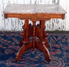 WALNUT MARBLE TOP PARLOR TABLE