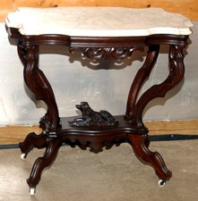 WALNUT VICTORIAN MARBLE TOP DOG TABLE