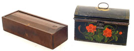 Early Sliding Lid Box & Decorated Toleware Box