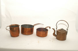 Early Copper Pans & Teakettle