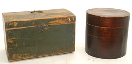 Early Document Box with Old Green Paint & Pantry Box with Old Red 