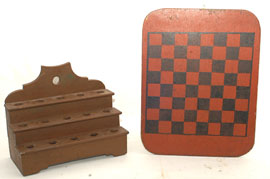 Early Utensil Holder with Old Paint & Checkerboard