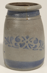 Unusual Blue Stenciled Stoneware Canning Jar