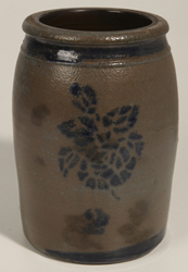 Blue Floral Stenciled Stoneware Jar