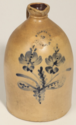 N. Clark, Athens, NY Floral Decorated Stoneware Jug