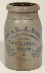 E. J. Zinh, Powhatan, Ohio Stoneware Canning Jar
