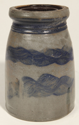 Unusual Blue Decorated Stoneware Canning Jar
