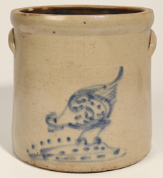 Decorated Stoneware Jar With Blue Pecking Chicken