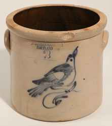 James & Douglas, Portland, ME Stoneware Jar With Bird
