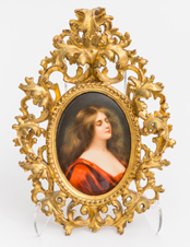 Porcelain Plaque of Lady in Red