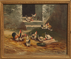 Oil Painting of Chickens by F. Marcher