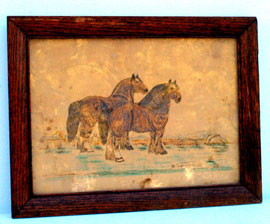EARLY WATERCOLOR OF HORSES