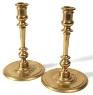 Signed Pair of Brass Candlesticks