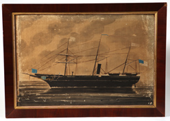 1863/4 Watercolor U.S. Stream & Sail Ship