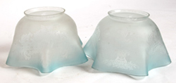 PAIR OF BLUE ETCHED CUPID GAS LIGHT SHADES 