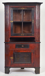 Outstanding Soap Hollow Youth Size Decorated Corner Cupboard