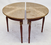 Pair Sheraton Decorated Demi-Lune Tables