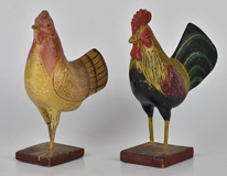 Pair Carved Folk Art Rooster & Hen