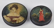 Two Decorated Papier Mache Snuff Boxes