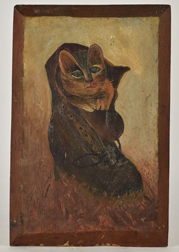 Folk Art Oil Painting of Cat
