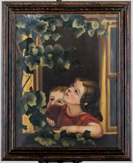 Folk Art Painting of Two Children