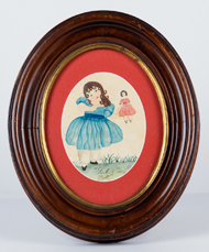 Folk Art Painting of Girl & Doll