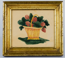 Folk Art Painting of Basket of Strawberries