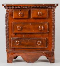 Rare Miniature Redware Chest of Drawers