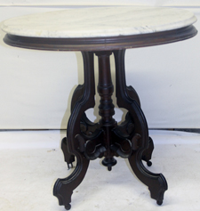 CARVED VICTORIAN OVAL MARBLE TOP TABLE
