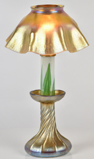 L.C. Tiffany Decorated Gold Favrile Candlestick Lamp