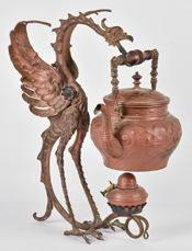 Austrian Bonze & Copper Figural Kettle & Stand