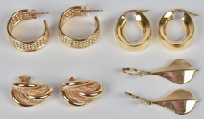 Four Pair of Gold Earrings