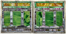 Pair of Arts & Crafts Leaded Stained Glass Windows