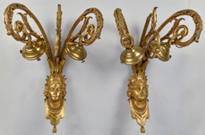 Pair Of Ornate Bronze Figural Wall Light Fixtures