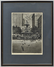 E.T. Hurley Etching of Fountain Square Cincinnati