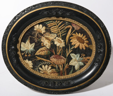 19TH CENTURY NEEDLEWORK OF FLORALS & BUTTERFLY