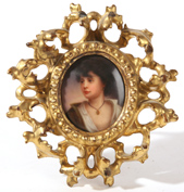 HANDPAINTED PORCELAIN PLAQUE OF YOUNG LADY
