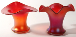 TWO RED IMPERIAL ART GLASS VASES