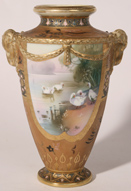 NIPPON HANDPAINTED VASE WITH SWANS