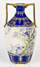 Nippon Cobalt Blue Vase with Handpainted Violets