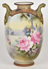 Nippon Scenic Vase with Enamel Jewels Decoration