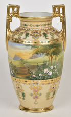 Nippon Scenic Vase with Enamel & Gold Decoration