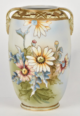 Nippon Vase with Floral Decoration and Gold Beadwork