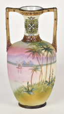 Nippon Scenic Vase with Moriage Decoration