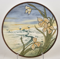 Nippon Scenic Plaque with Enamel Flowers