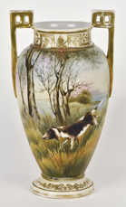 Large Scenic Nippon Vase with Hunting Dog