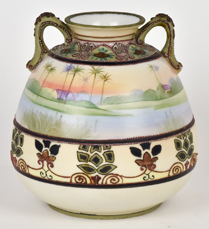 Nippon Scenic Vase with Moriage Decoration