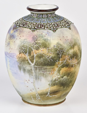 Nippon Scenic Tapestry Vase with Moriage
